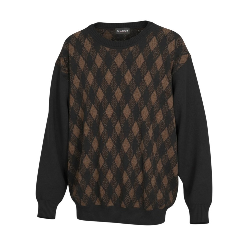 Breidhof Mens Argyle Merino Wool Blend Crewneck Sweater Black Brown Size 58 XL